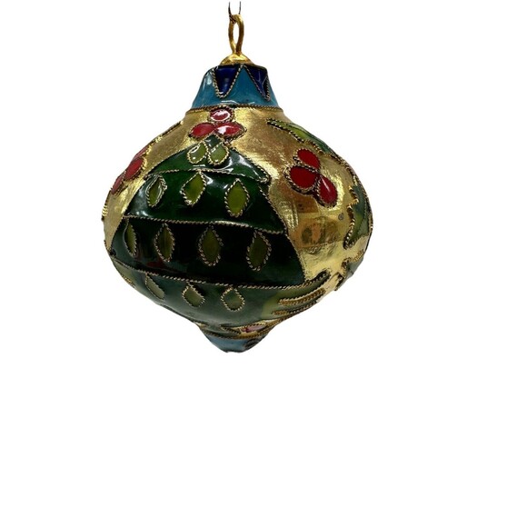 Vintage Gold Cloisonne Enamel Holly Berry Branch Design Christmas Tree Ornament - Picture 1 of 11